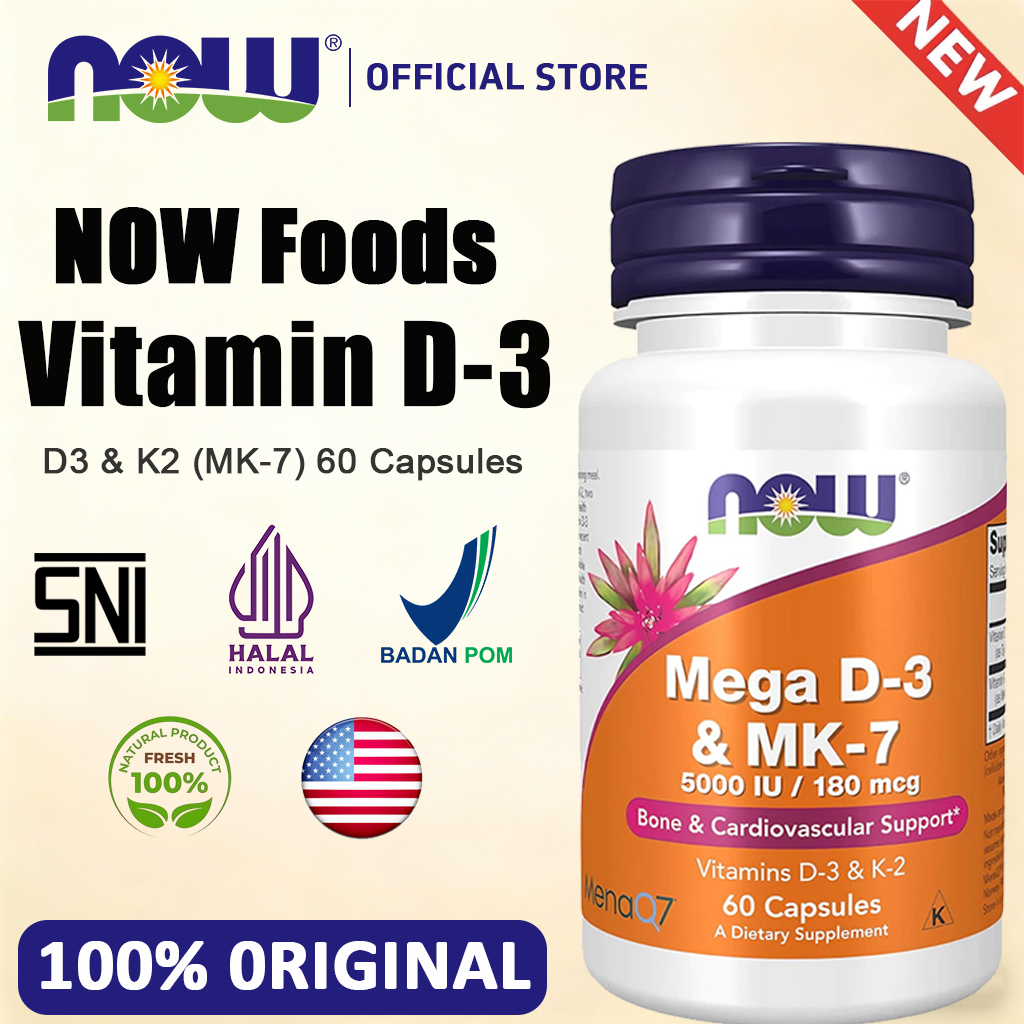 Now Foods Mega D3 5000IU 180mcg K2 MK7[NEW][100%Impor asli][COD]D-3 & MK-7 (5000 IU/180 mcg) 60 Caps