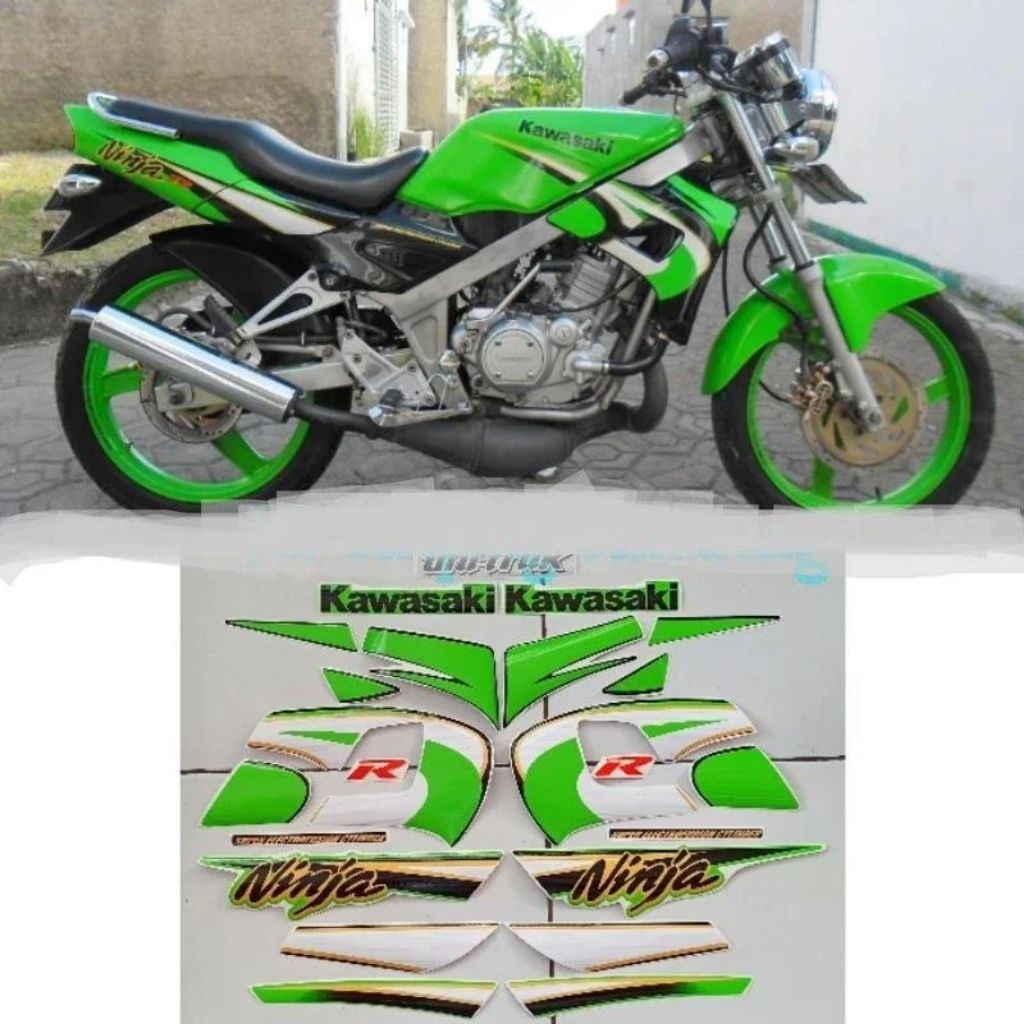 Striping stiker body motor kawasaki ninja R hijau 2004 stiker list bodi kawasaki ninja r warna hijau