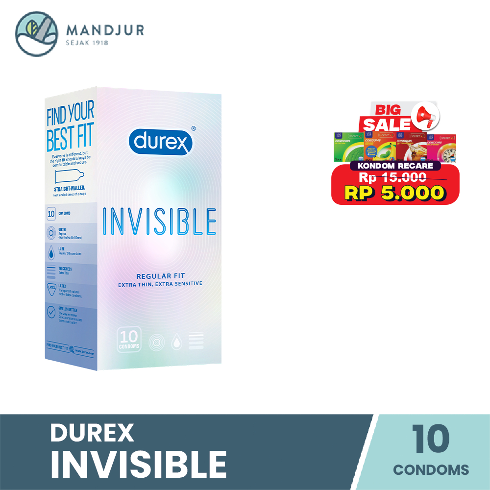 Kondom Durex Invisible Kondom Super Tipis Kondom Aman Pria Isi 10 - Kondom Super Tipis
