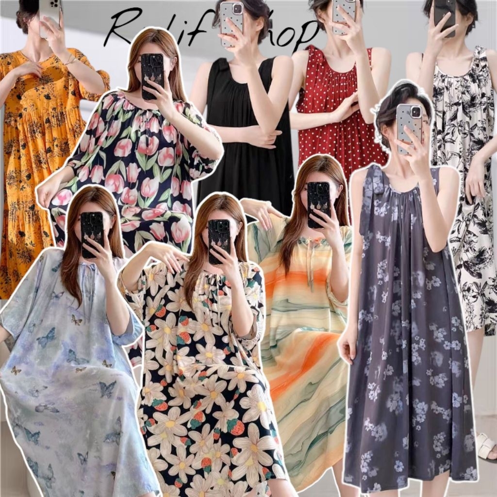 RULIF Daster panjang wanita lengan pendek rayon katun /Dress katun kode1738