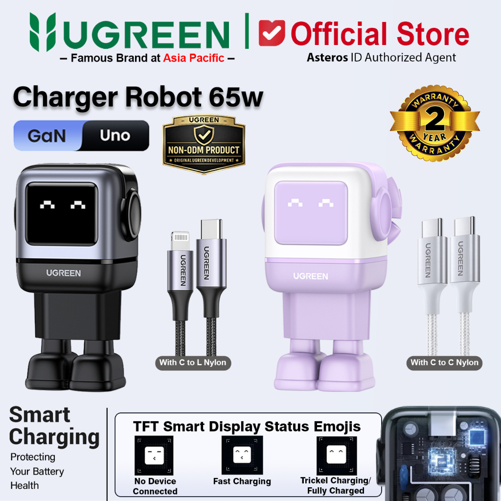 UGREEN Charger GAN Nexode ROBOT 65W Fast Charging For iPhone Samsung iPad Laptop Etc