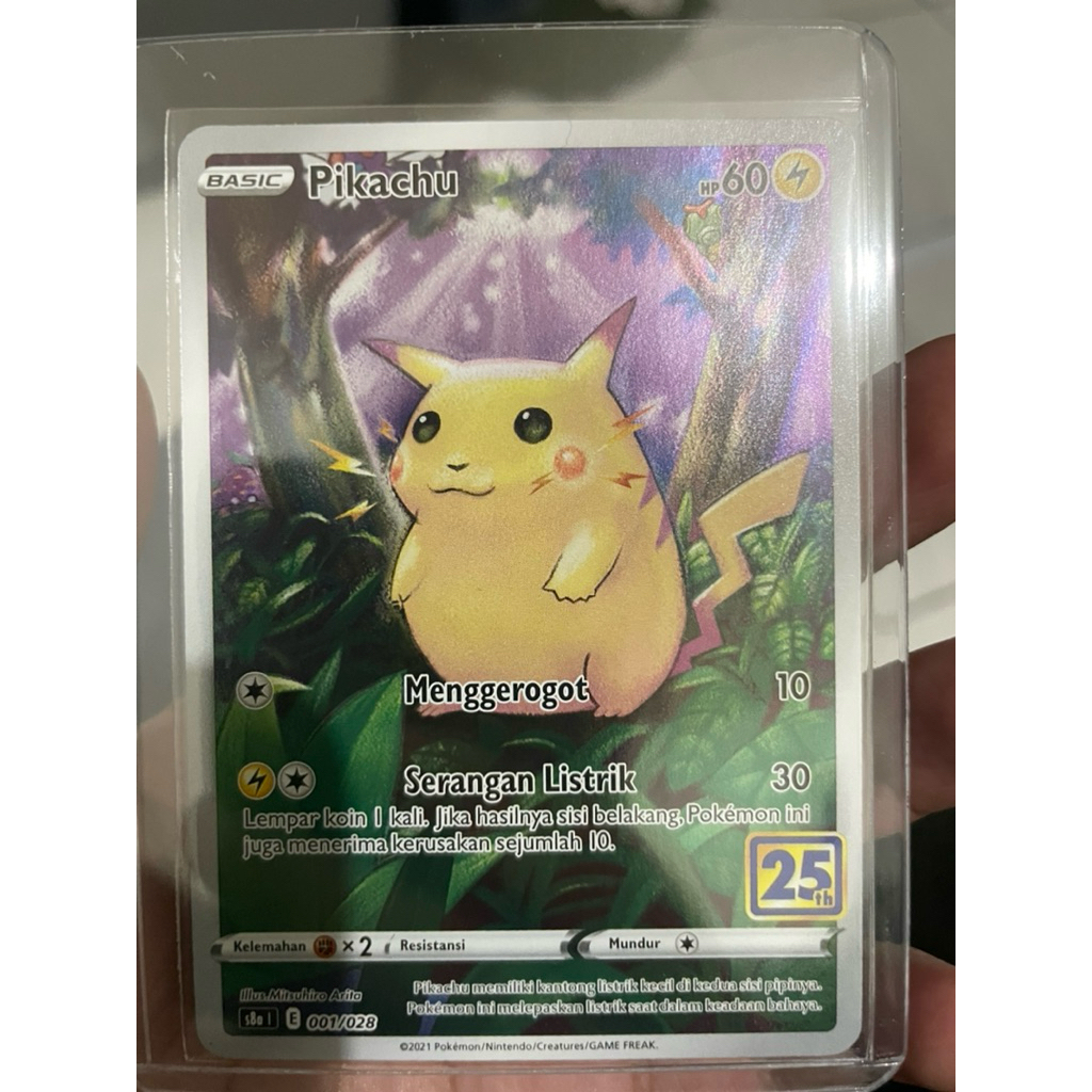 Pikachu TCG 25th Aniversary Indo - Pikachu 25th S8A 001/028 AR Indonesia
