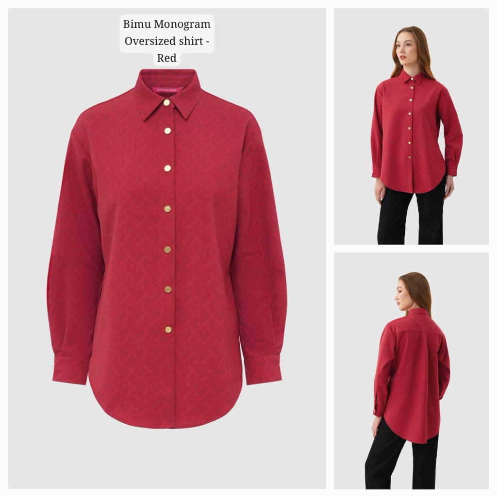 Bimu Monogram Oversized Shirt Red Buttonscarves