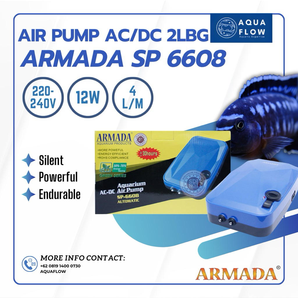 Air Pump AC/DC 2LBG Armada Sp 6602A 12W 4L/M / Aerator Aquarium / Aerator 2 Lubang
