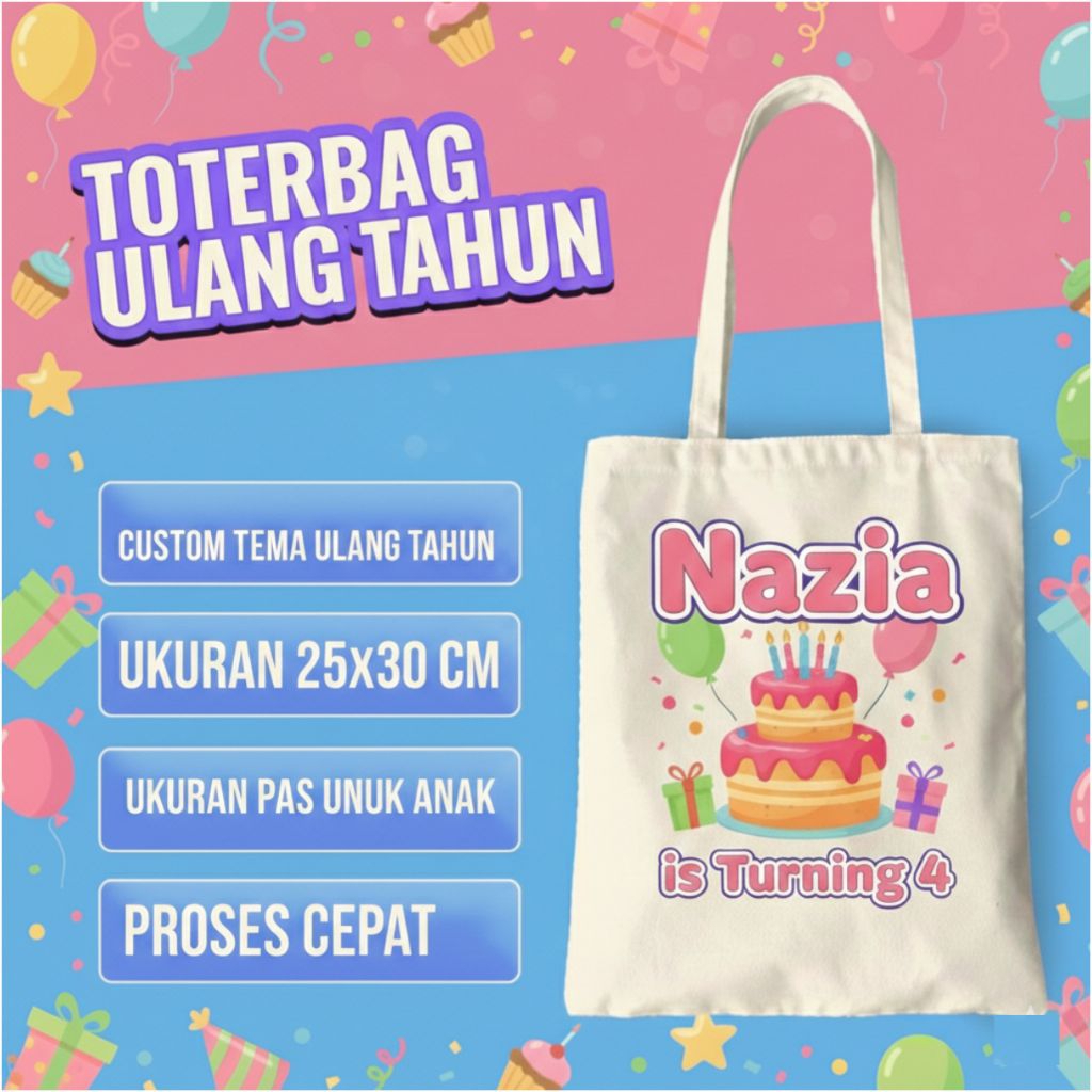 Tas Ulang Tahun Anak Blacu Custom – Goodie Bag Ultah Kanvas Drill