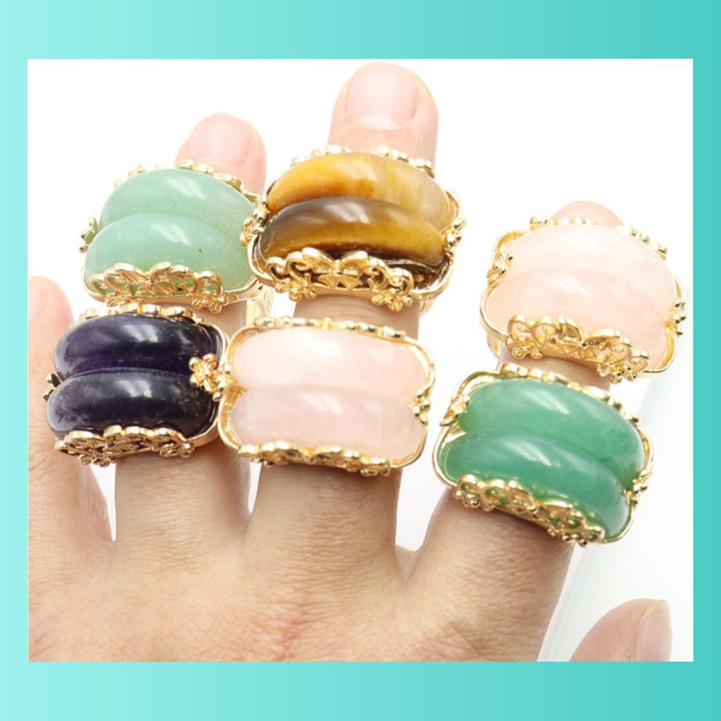 Cincin Batu Mentah Alami Kristal Cincin Korea Gaya Korea Perhiasan Wanita