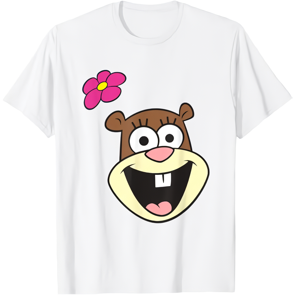 Baju Kaos pria Wanita Spongebob Squarepants Cheerful Sandy Cheeks Big Face T-Shirt Cotton Combed 24s