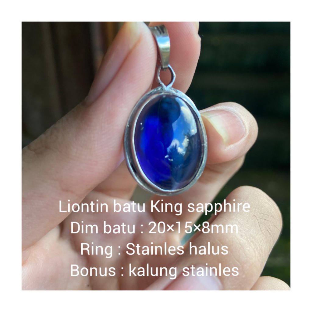 LIONTIN BATU KING SAPPHIRE BIRU CRYSTAL + KALUNG STAINLES