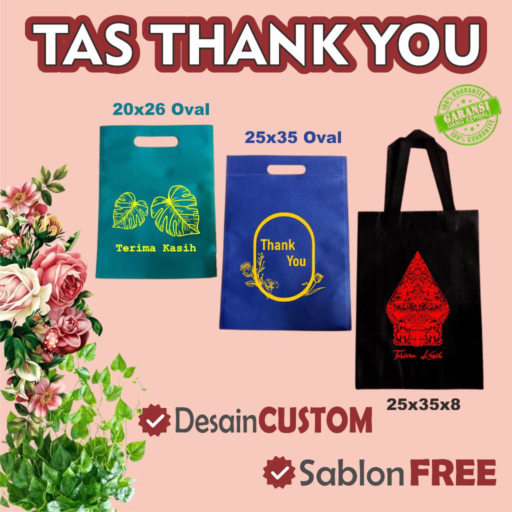 Tas Thank You Goodiebag Spunbond Souvenir Terimakasih Pernikahan Hajatan GRATIS SABLON