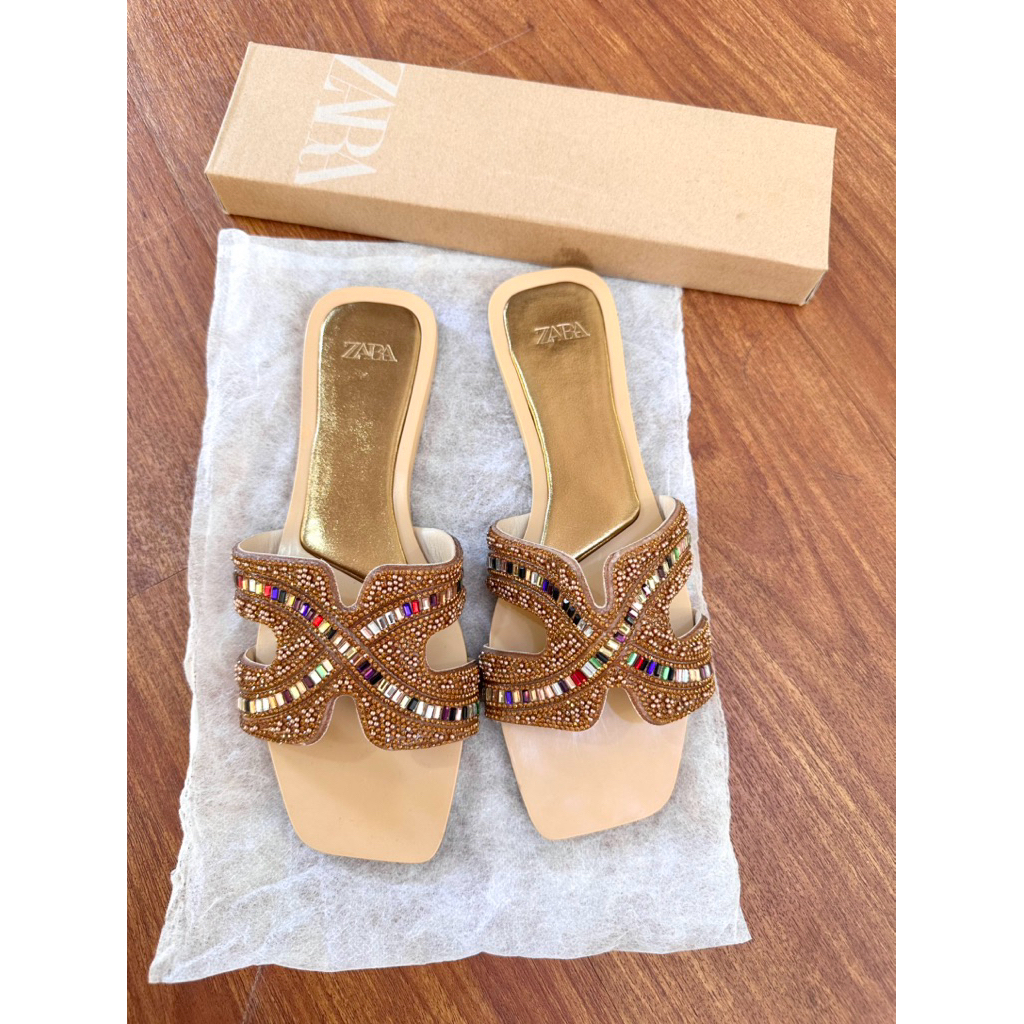 sendal sandal flat ZARA HY-03 bahan sorovski import premium