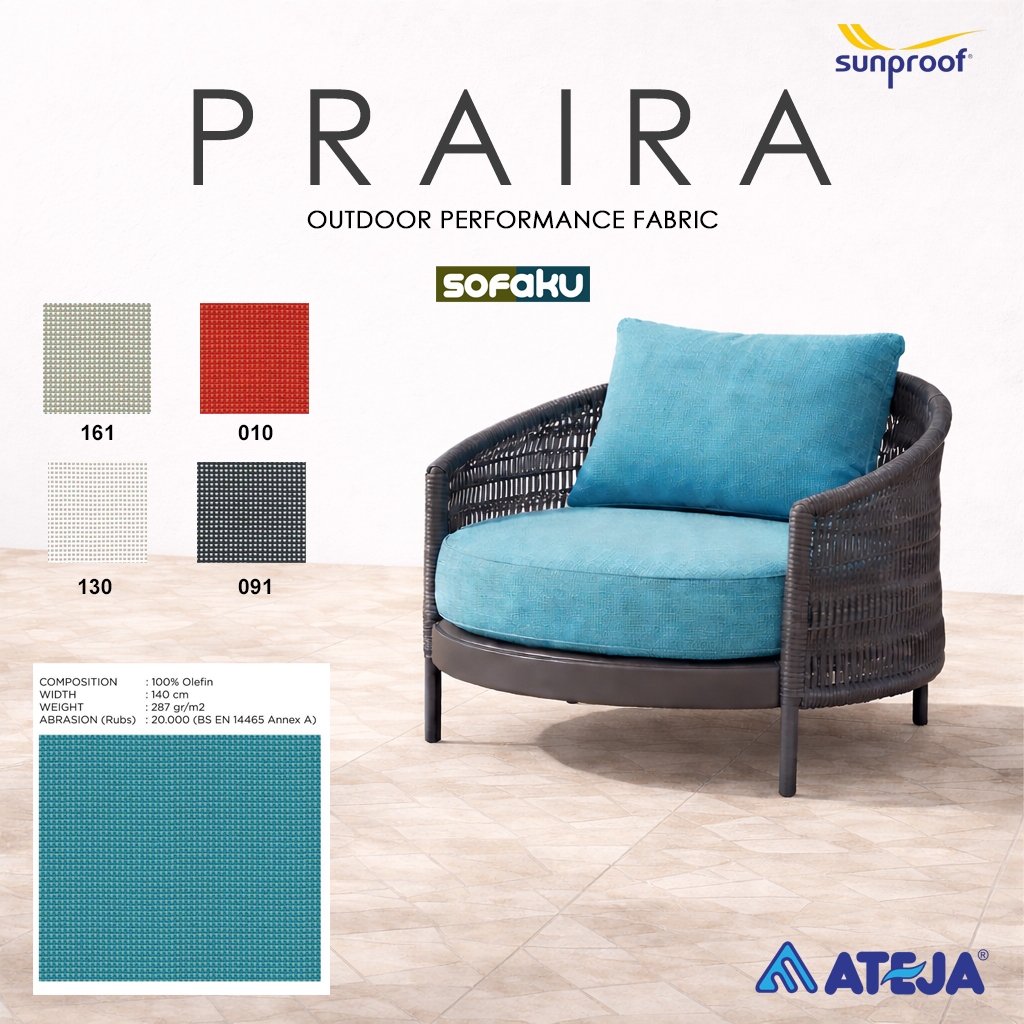 SOFAKU : PRAIRA Ateja Sunproof - Kain Bahan Ateja Olefin Tahan Air dan Anti UV - Kain Sofa Mebel Jok