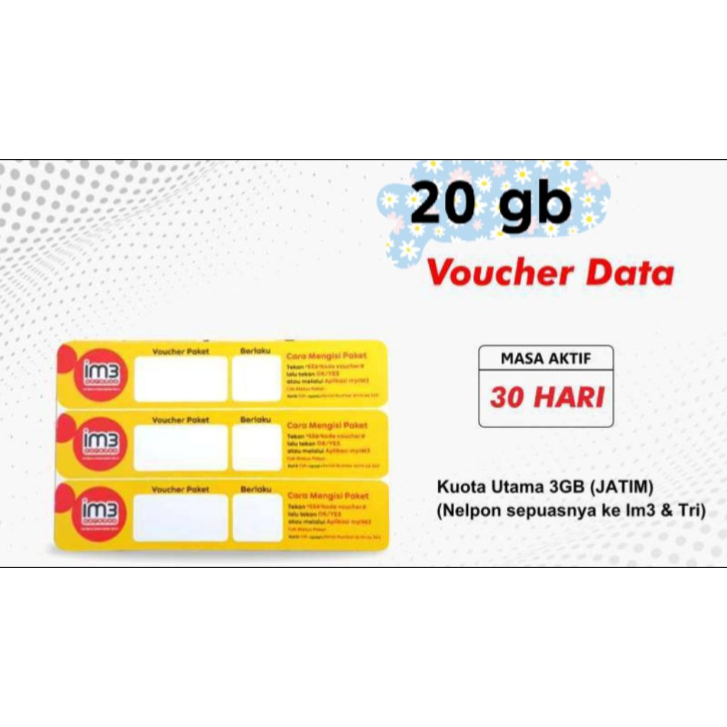 voucher data Indosat 20 gb 30 hari