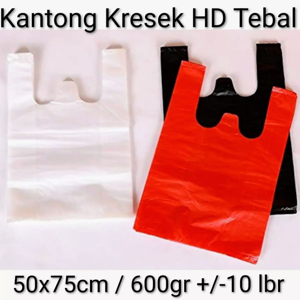 Kantong Plastik HD Jumbo Tebal 50x75/Kantong Kresek Jumbo Merah Hitam Putih Susu 600 Gram