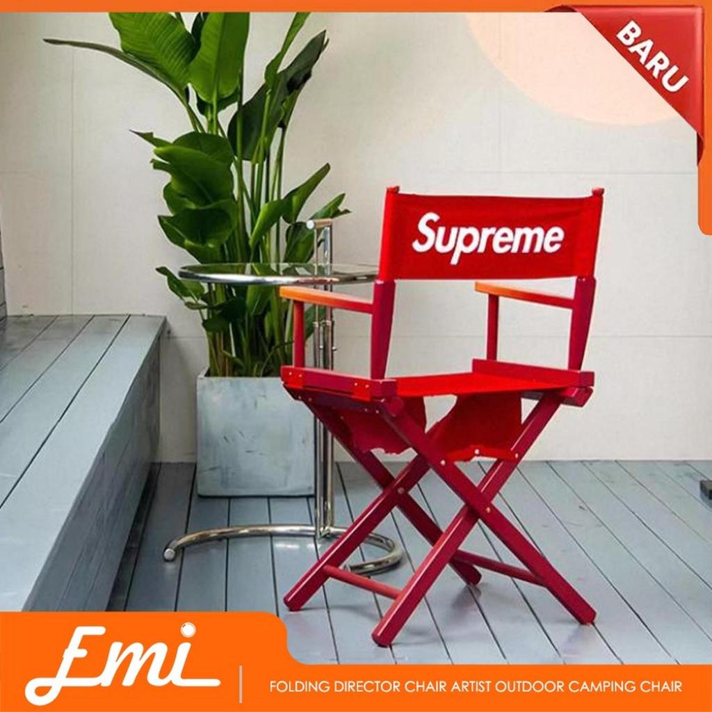 Kursi Supreme 19ss Folding Director Chair Kursi Sutradara with Solid Wood Stool Kursi Supreme Kayu