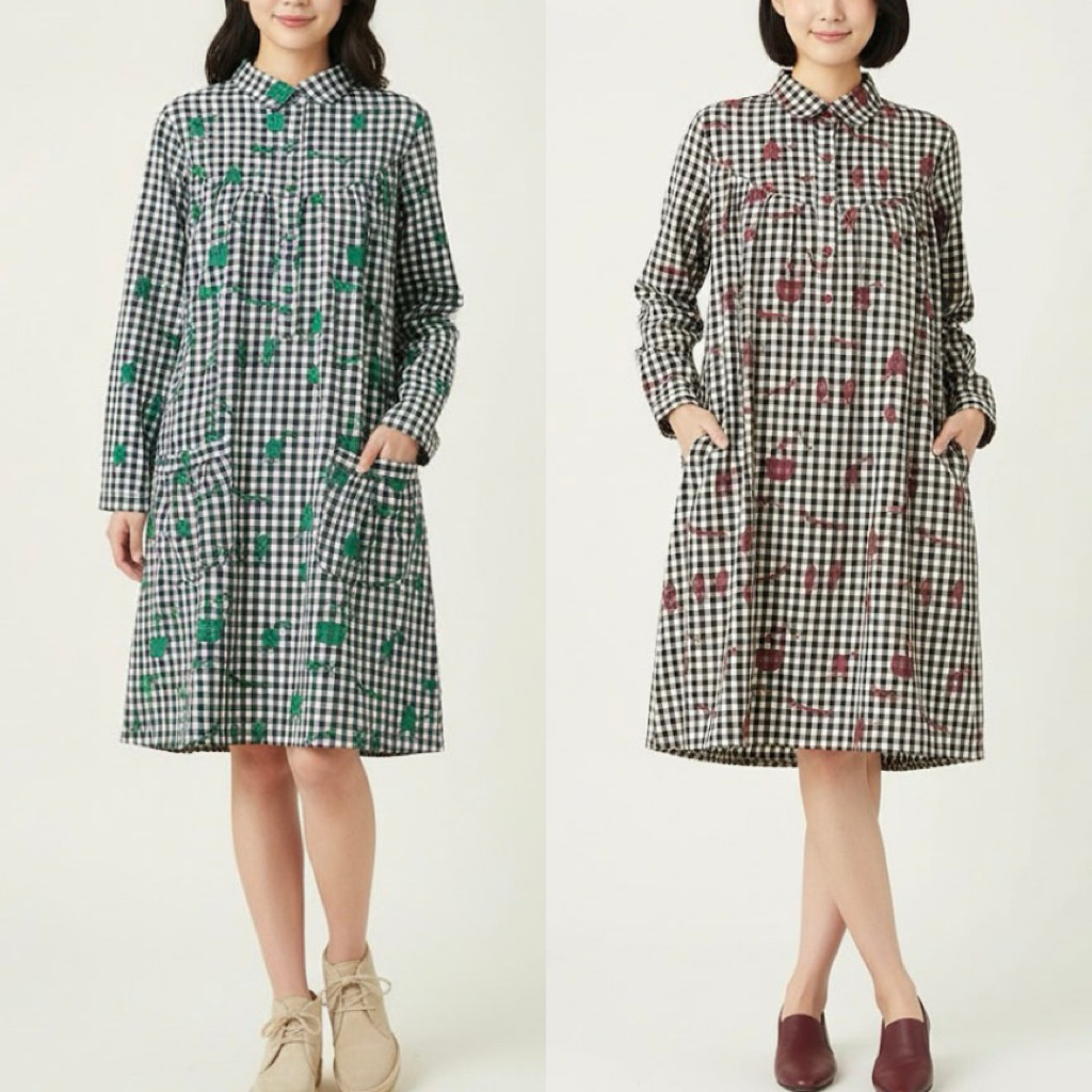 DRESS KEMEJA TUNIK LINEN KOTAK HITAM BIRU PUTIH ICONS KOREA IMPORT