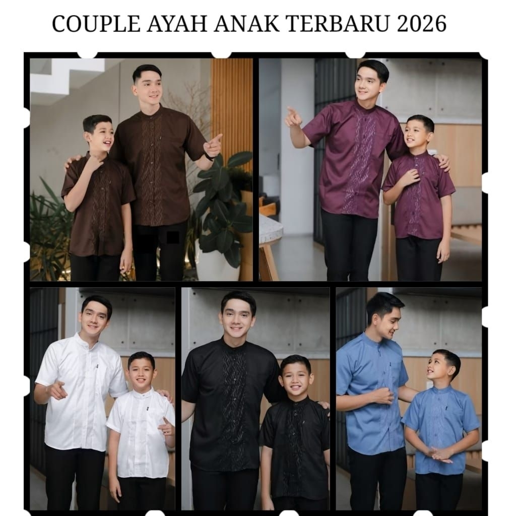 (NEW 2026) KINAN - BAJU KOKO COUPLE AYAH ANAK LAKI LAKI POLOS EMBOSS LENGAN TANGAN PENDEK LEBARAN SE