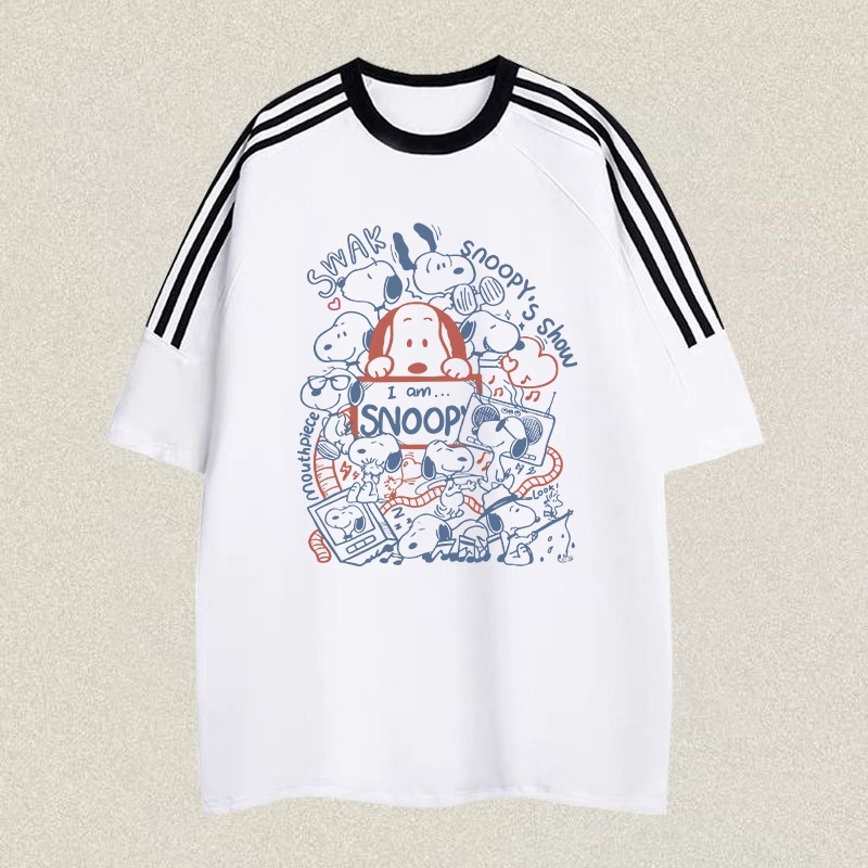 RENELLE Kaos Trendy Baju Oversize Pria Sablon Anak anjing klasik Kartun Tidur Bermain Terlihat keren