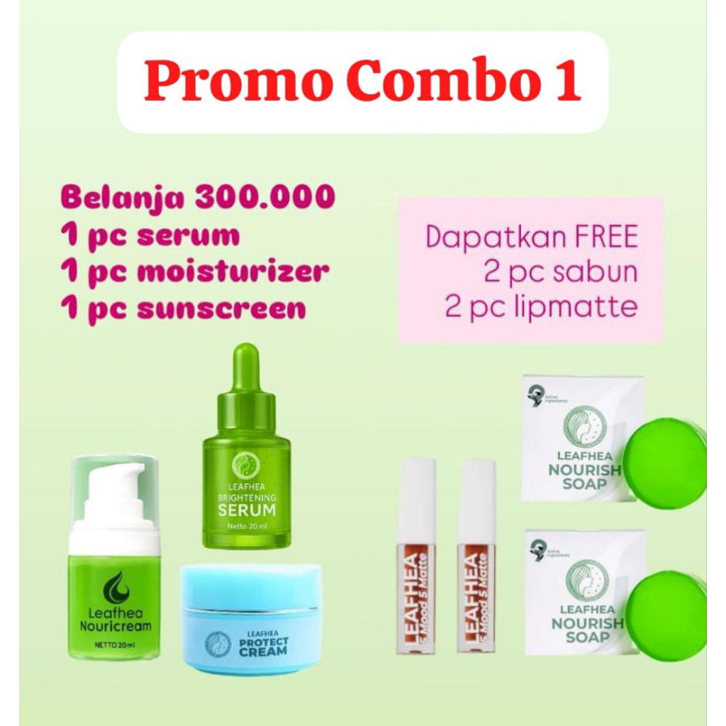 Paket combo promo Leafhea skincare, paket combo lengkap, serum Leafhea, sabun Leafhea, cream malam L