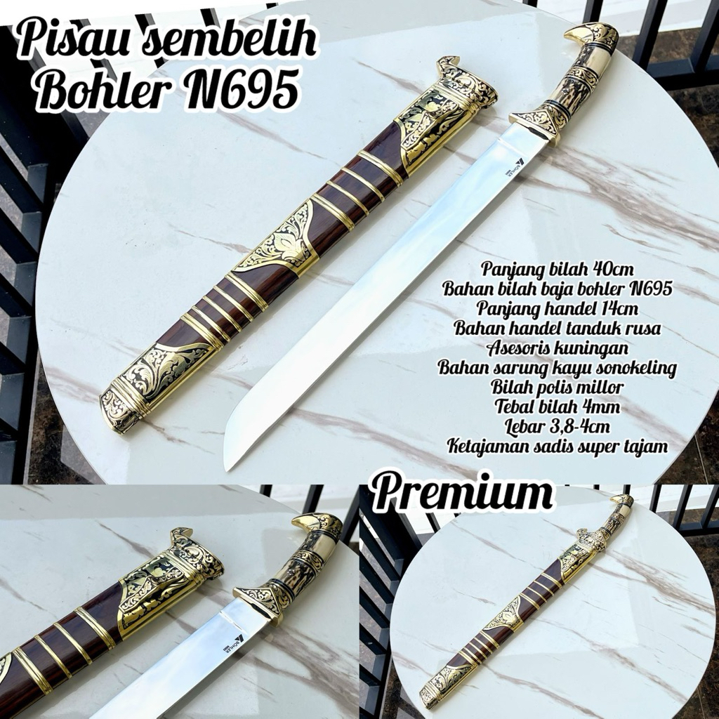 Pisau Sembelih baja bohler n695 40 cm Bonus Stropingkulit PREMIUM SIAP PAKAI