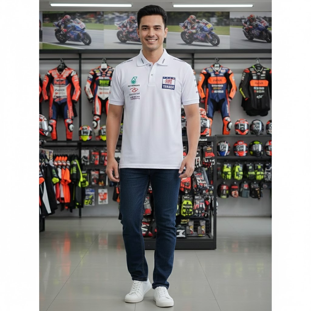 Premium Racing: Polo Shirt Yamaha Factory Racing Team Putih - Kaos Berkerah Balap MotoGP  Keren & Sp