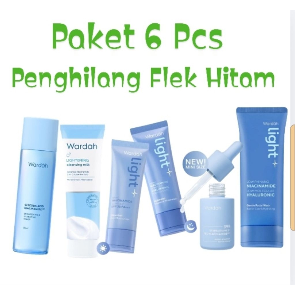 Wardah 6 Paket Lengkap | Clanser/Toner/Day Night / Serum/ Gentle Wash Penghilang Flek Hitam