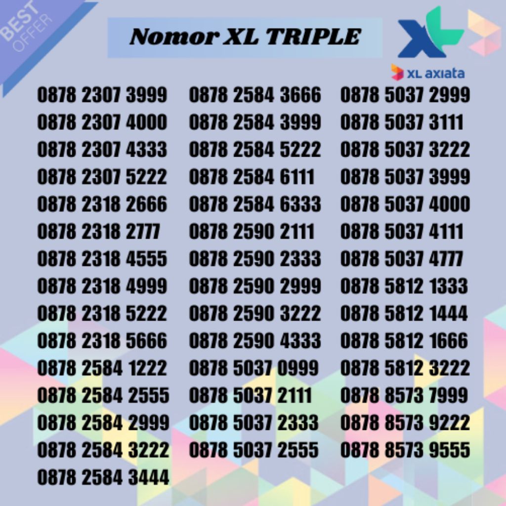 NOMOR CANTIK XL Triple 4G - 5G Kartu Perdana XL Axiata Nocan Kartu murah