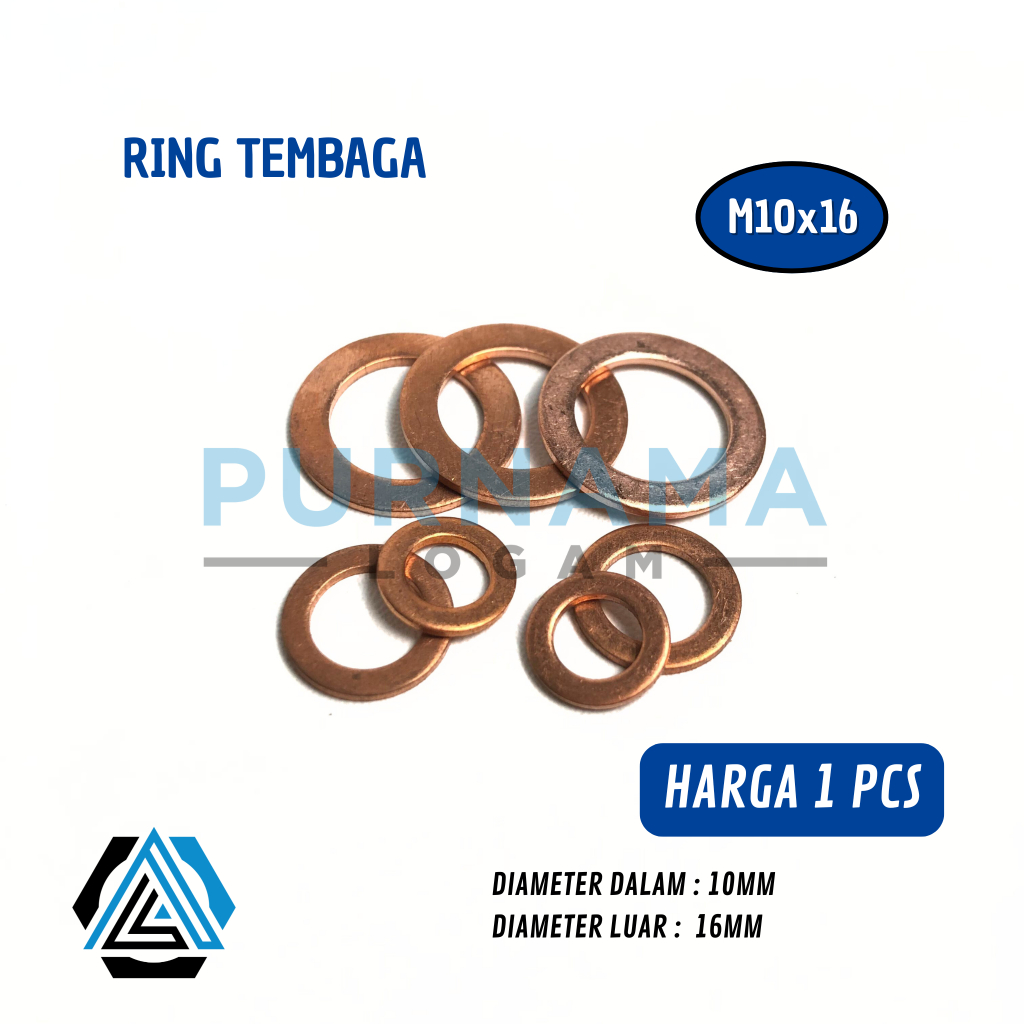 RING TEMBAGA M10x16 BAUT 14 TEBAL 1mm WASHER FLAT GASKET BOLT NUT