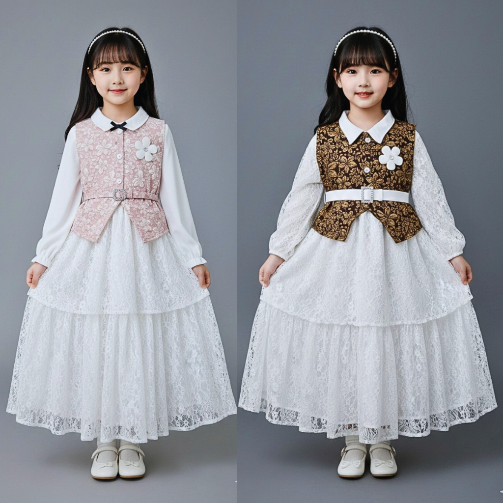 Gamis rompi lepas anak perempuan terbaru 2026 usia 3 - 11 tahun gamis jeans anak perempuan kombinasi