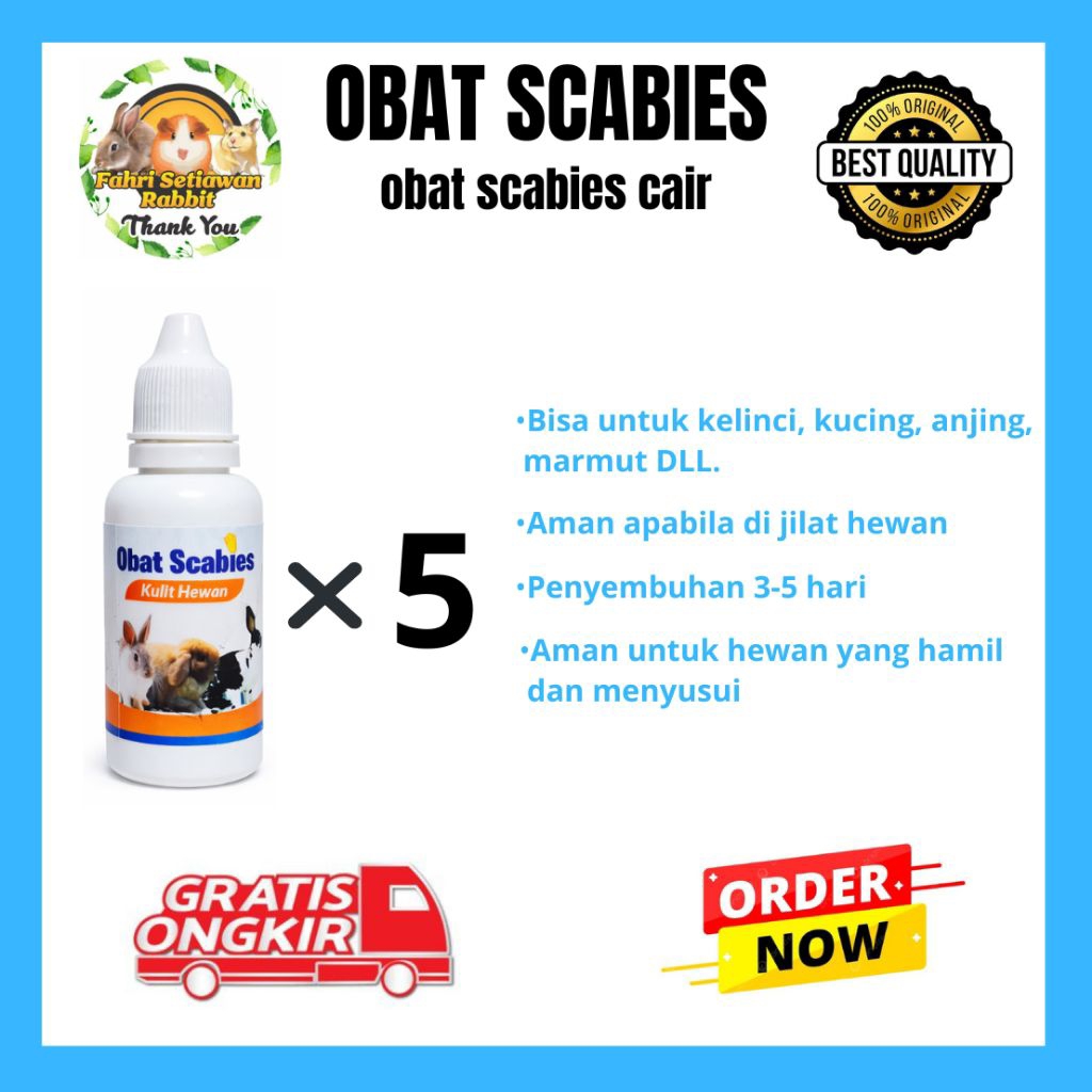 OBAT SCABIES OLES 30ML ISI 5 BOTOL OBAT SCABIES GATAL JAMUR DAN LUKA UNTUK KELINCI KUCING KAMBING DL
