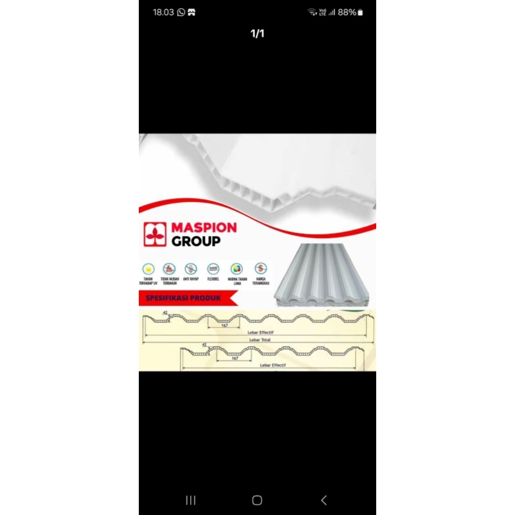 ATAP UPVC DL MASPION LEBAR 112CM