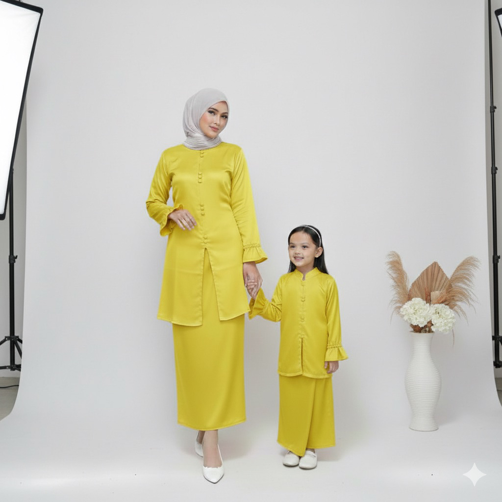 TERBARUU Baju Kurung Couple Ibu dan Anak- Kurung Melayu Malaysia Modern Ibu dan Anak satu setel baju