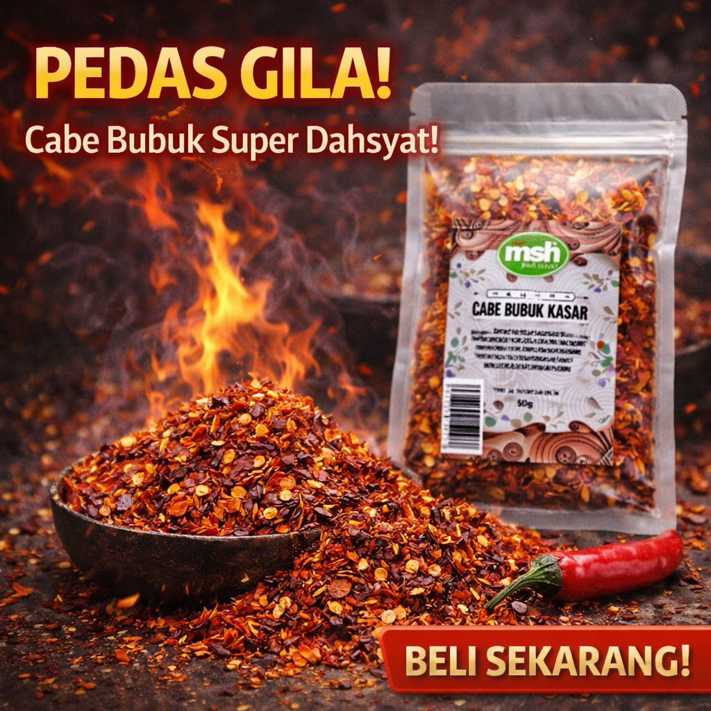 MSH Cabe Bubuk Kasar 50 g , Cabe Bubuk Kasar Premium , Cabe Bubuk Kasar Murni , Cabai Bubuk Kasar Pe