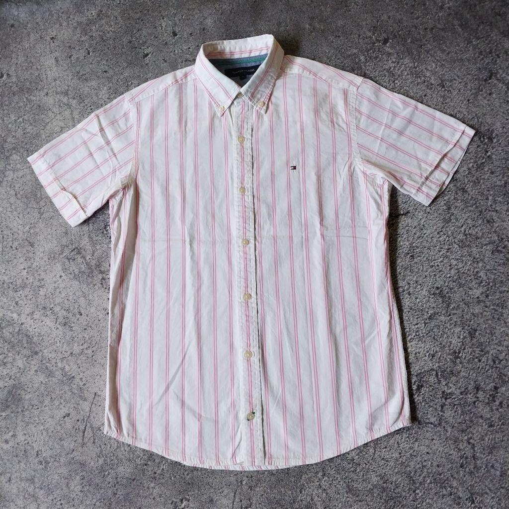 KEMEJA TOMMY HILFIGER "STRIPE" PASTEL PINK/WHITE [ Original ]