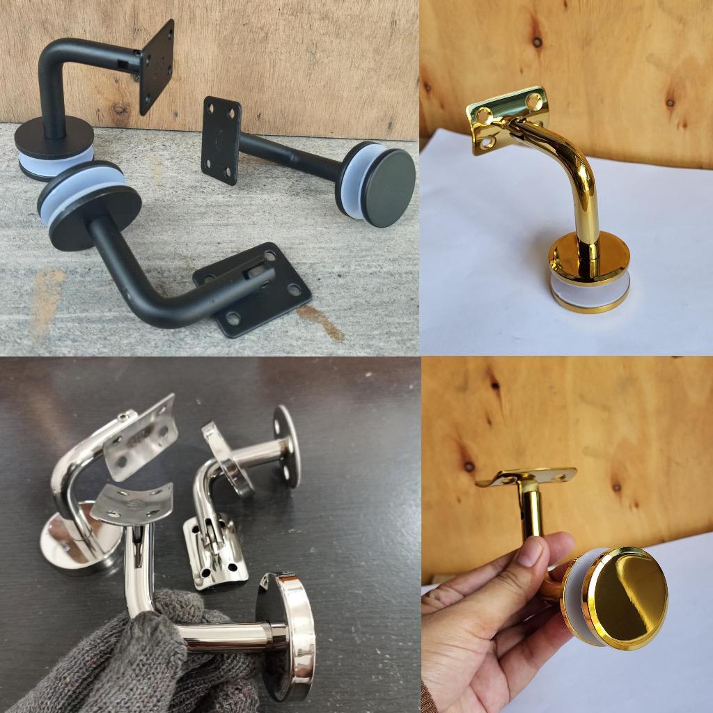 Braket tembok bracket kaca fleksibel handrail pegangan tangga stainless 304 kilap hitam doff gold st