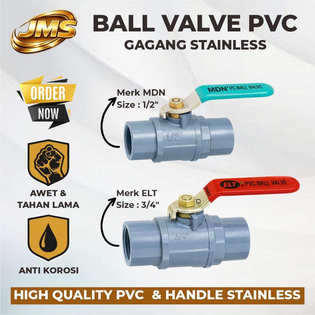 Ball Valve PVC Gagang Stainless / Ball Valve Pvc Handle Stainless / Stop Kran Air PVC Handle Stainle