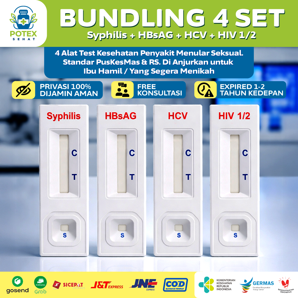 Bundling 4 Alat Rapid Test – Sifilis, HBsAg Hepatitis B, HCV Hepatitis C, HIV 1/2 – Cocok untuk Ibu 