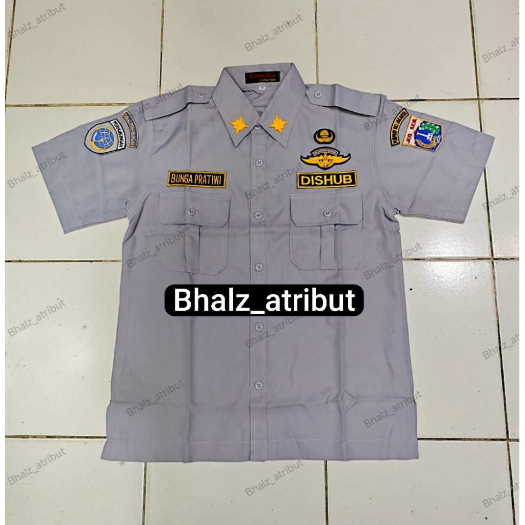 SERAGAM PDH ABU DISHUB PRIA TANGAN PENDEK (BHN TXSAS) / BAJU ABU COWO PENDEK / KEMEJA PDL DISHUB PRI