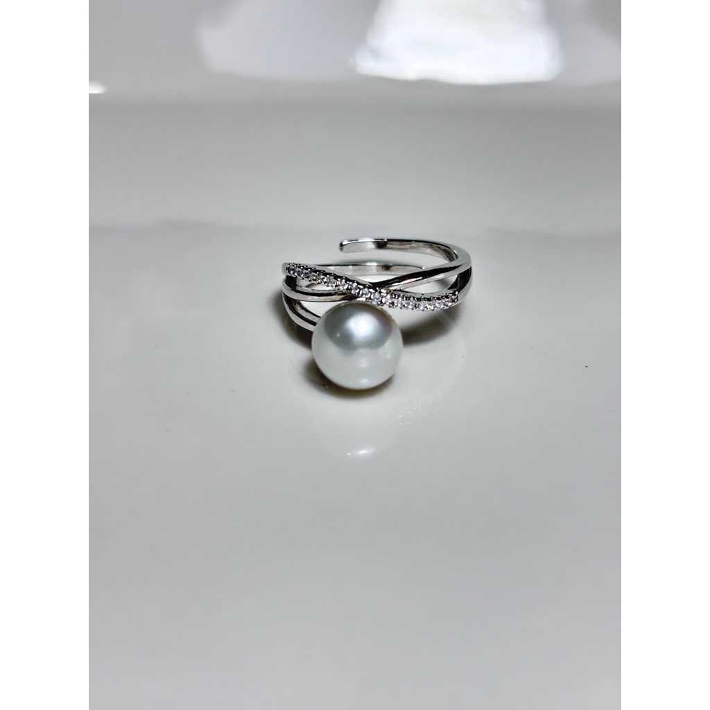 cincin mutiara Air laut grade AAA (silver tanpa spot)