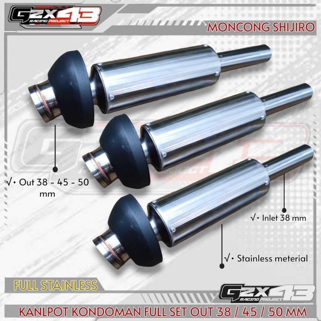 kondoman knalpot full set inlet 38 mm model shijiro outlet 38 45 50 mm