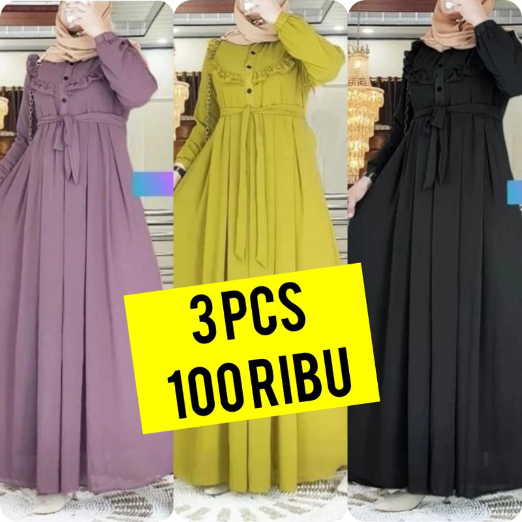 PROMO LEBARAN GAMIS SAUDAH MAXY TERMURAH 100 RIBU 3 PCS
