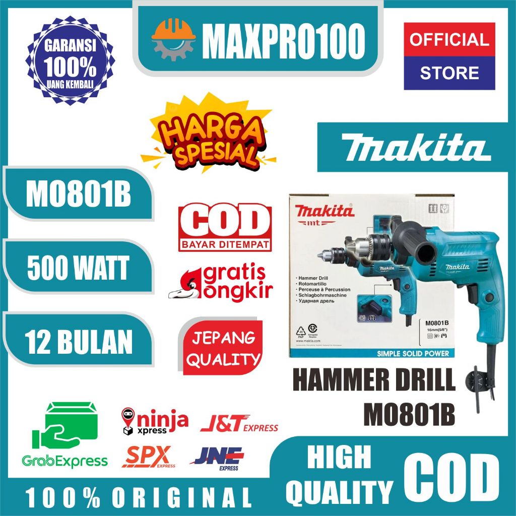 MAKITA M0801B MESIN BOR TEMBOK 13MM M 0801 B HAMMER DRILL / BOR MAKITA 13MM ORIGINAL DRIL