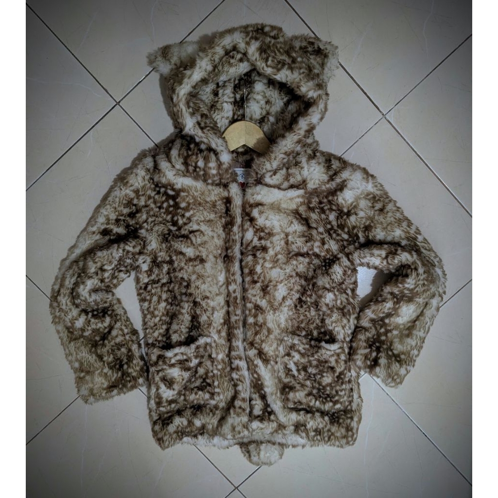 Thick Fur Bear Hoodie Jacket, Jaket Hoodie Beruang Berbulu Tebal