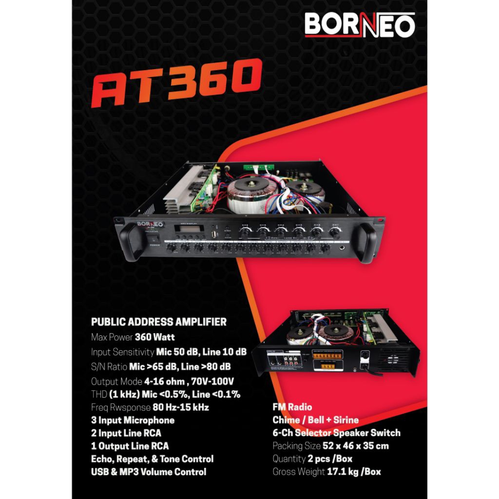 Public Address Amplifier 360 watt Borneo AT-360 Original Amplifier Borneo AT360 Amplifier 360 watt B