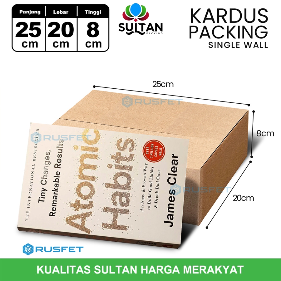 KARDUS PACKING RUSFET / DUS KARTON BOX PACKING / BOX KARDUS BARU COKLAT POLOS SATUAN - 25 X 20 X 8