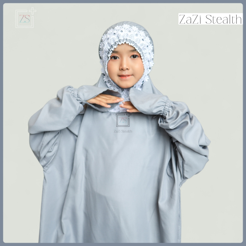 Mukena Terusan Anak SD 1-3 Abaya Hadramaut Katun Micro Premium Polos Renda Gipper Qisya
