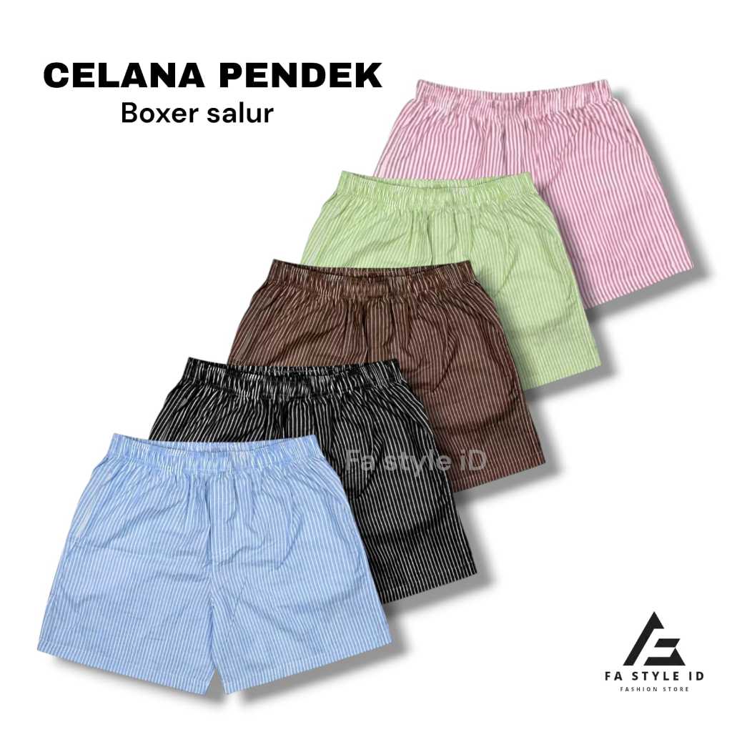 Celana Pendek Boxer Basic Salur Pria Wanita Dewasa Jumbo| Celana Kolor santai| Katun Pantai