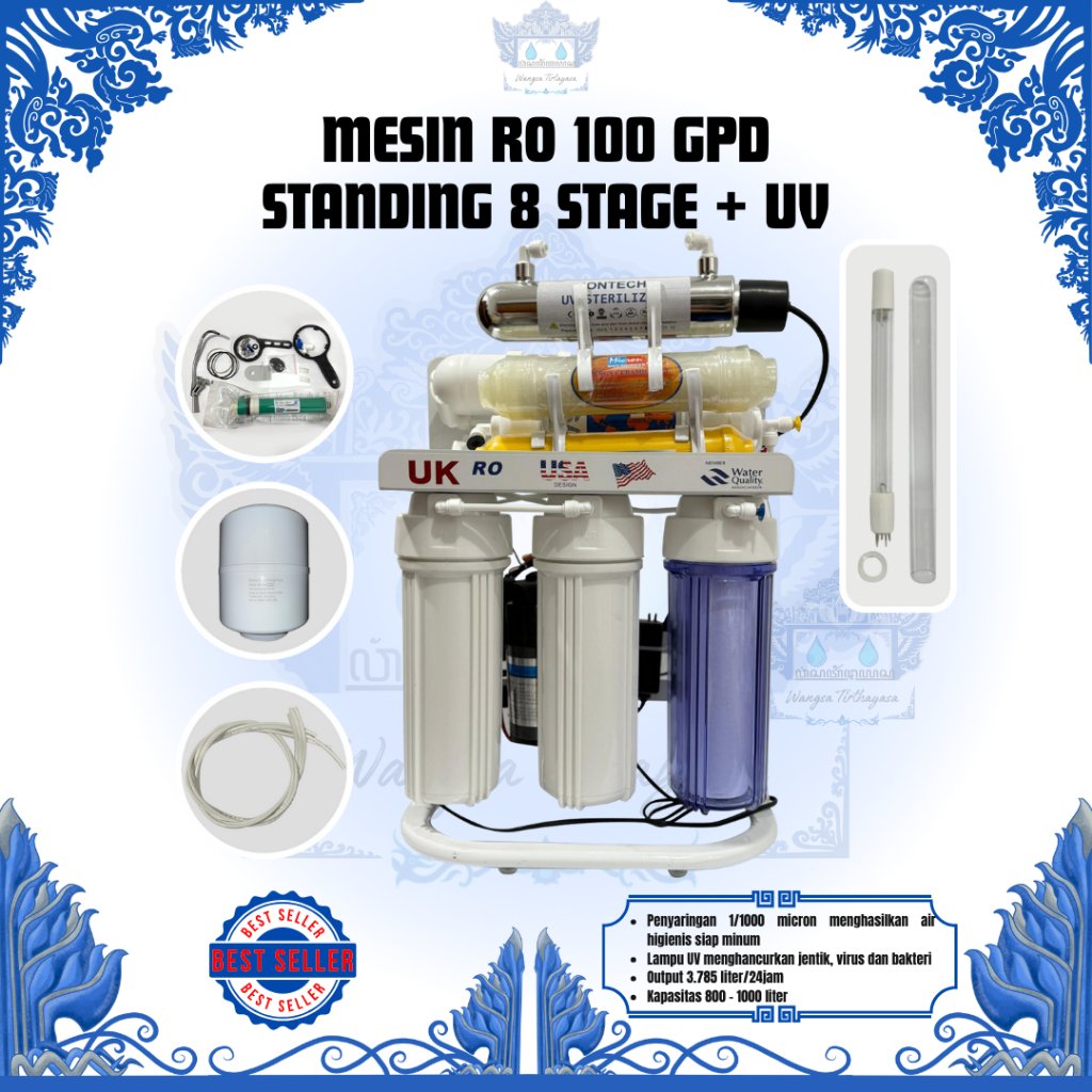 Mesin RO 100 GPD UK Standing 8 Tahap Plus UV Filter Air Minum Rumah Tangga