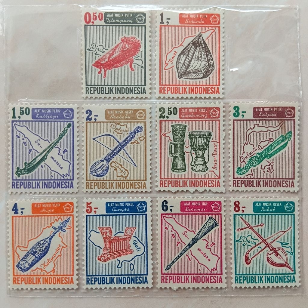 Perangko Prangko Jadul Set 10 Pcs Seri Alat Musik Tradisional 1967 - YN3209