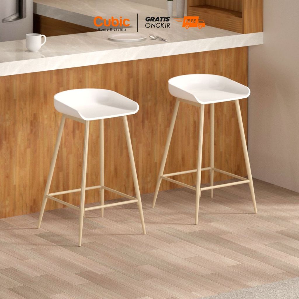 Dante Kursi Bar Isi 2 Minimalis / Bar Stool Modern Putih - ELENA BS 52