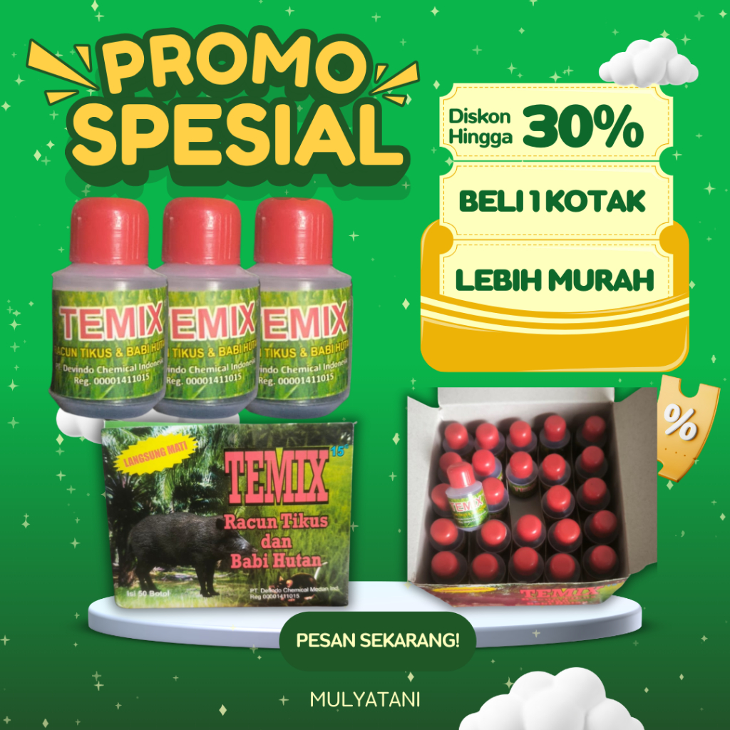 Racun Tikus TEMIX TEMIK Rodentisida Botol 1 kotak isi 50 pcs ori devindo